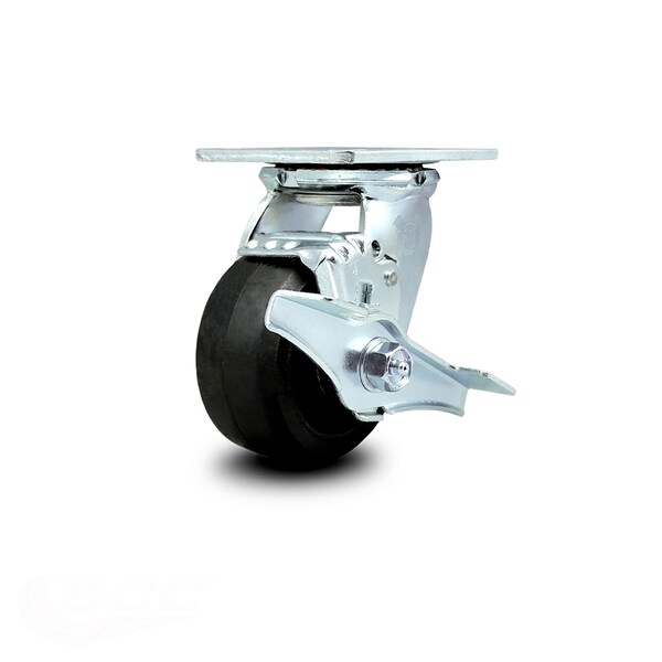 4 Inch Rubber on Steel Swivel Caster with Ball Bearing and Brake